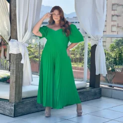 Plus Size Women Summer Loose V Neck Pleated Wide Leg Jumpsuit -Plus Size Dresses Shop 0ca45552e7a655f2