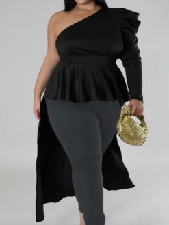 Summer Women Clothing Sexy Irregular Solid One Shoulder Sleeve Top -Plus Size Dresses Shop 0cb237831c7b6169