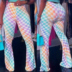 Plus Size Women Plaid Print Bell Bottom Pants -Plus Size Dresses Shop 0d21008d6b8718d8