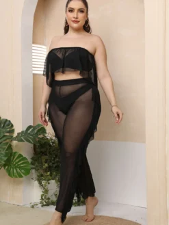 Plus Size Women Beach Holidays Beach Sexy See-Through Mesh Top And Ruffle Pants Two-piece Set -Plus Size Dresses Shop 0d613a5350d173a8