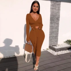 Autumn And Winter Plus Size Women's Solid Color Long Sleeve 7-Point Pants Sexy Casual Two Piece Set 23 Autumn And Winter Plus Size Women's Solid Color Long Sleeve 7-Point Pants Sexy Casual Two Piece Set -Plus Size Dresses Shop 0e3edaaeb156bbad