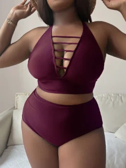 Plus Size Solid Cutout Cross Strap Adjustable Low Back Bikini -Plus Size Dresses Shop 0e9ec68c5c25b2f1