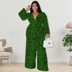 Plus Size Women'S Print Long Sleeve Wrap Wide Leg Jumpsuit -Plus Size Dresses Shop 0ead91adc1b3b9c7