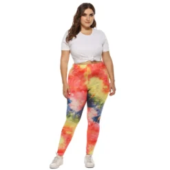 Plus Size Women Irregular Multi-Color Print Basic Trousers