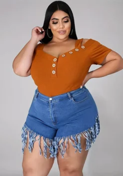 Summer Plus Size Women Tassel Denim Shorts -Plus Size Dresses Shop 0f07501cd3a450ff