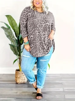Printed Long Sleeve Plus Size Loose Top -Plus Size Dresses Shop 0f2ae660a7d06d7e