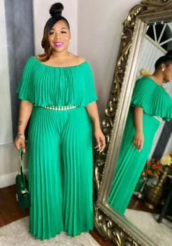Women'S Fashion Off Shoulder Pleated Loose Slim Waist Jumpsuit -Plus Size Dresses Shop 0f9b04f8e5a71298
