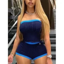 Slim Plus Size Strapless Strapless Patchwork Set