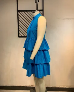 Plus Size Women Summer Solid Button Sleeveless Loose Layered Ruffles Dress -Plus Size Dresses Shop 1030f9c3ce44b47a