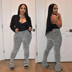 Plus Size WomenKnitting Stripe High Waist Trousers -Plus Size Dresses Shop 103b77712a044691