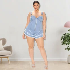 Plus Size Women's Fall Sexy Strapless Wash Denim Jumpsuit -Plus Size Dresses Shop 108dcd3c5707c32a