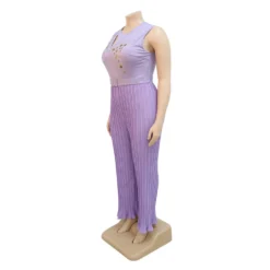 Ladies Round Neck Sleeveless Beaded Casual Loose Pleated Jumpsuit With Belt -Plus Size Dresses Shop 10b35b4781c508dd