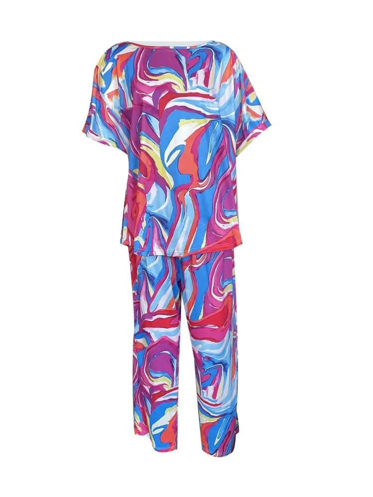 Plus Size Women Tie Dye Printed Short Sleeve Top And Pant Two Piece Set 7 Plus Size Women Tie Dye Printed Short Sleeve Top And Pant Two Piece Set - Image 5