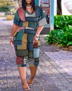 Plus Size Women Summer Loose V Neck Print Jumpsuit -Plus Size Dresses Shop 115b8dd642e1722c