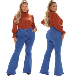 Fashion Slim Wide Leg Plus Size Jeans Bell Bottom Stretch Denim Pants