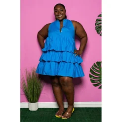 Plus Size Women Summer Solid Button Sleeveless Loose Layered Ruffles Dress -Plus Size Dresses Shop 11b207a976e63bca