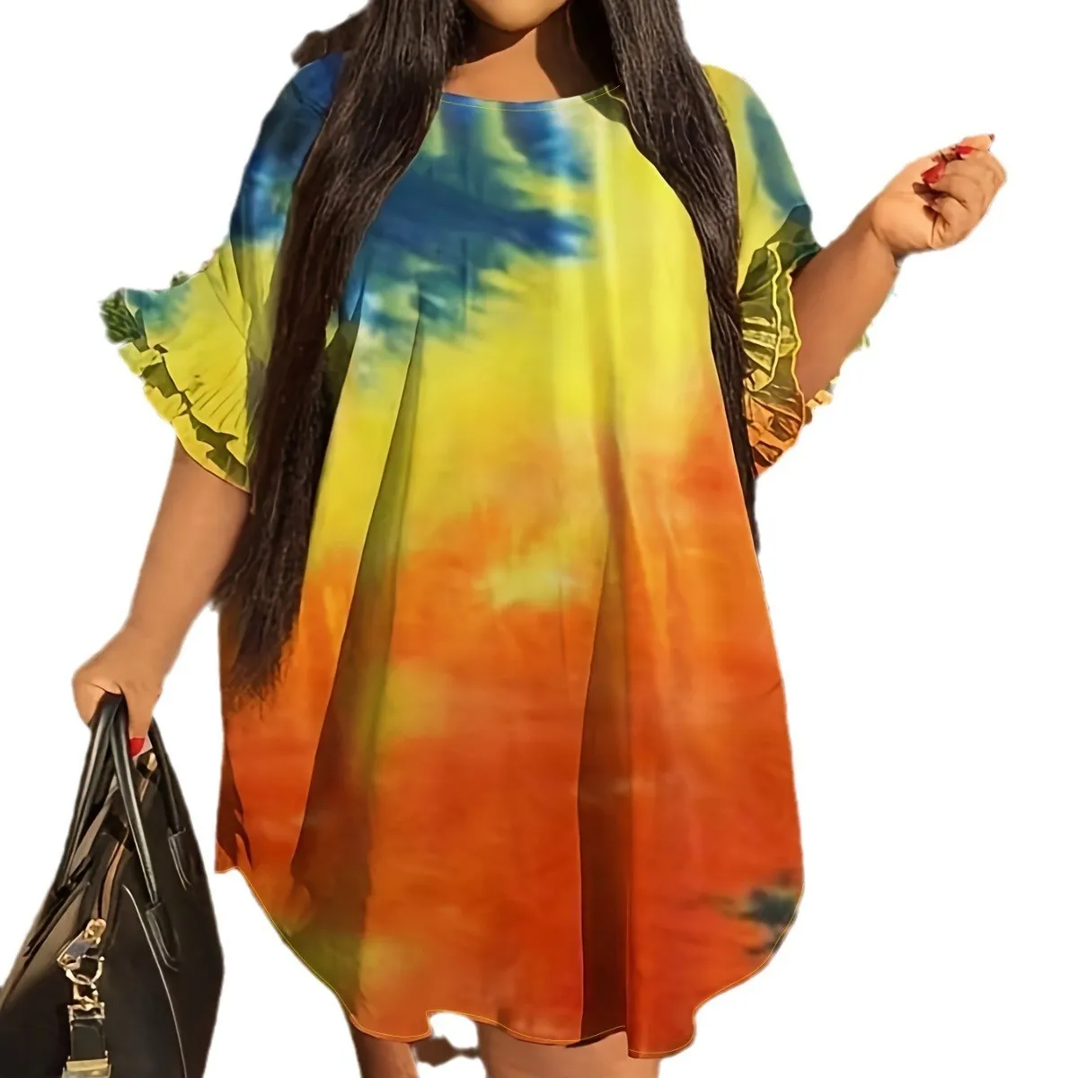 Tie Dye Printed Ruffle Short Sleeve Plus Size Dress 4 Tie Dye Printed Ruffle Short Sleeve Plus Size Dress - Image 2