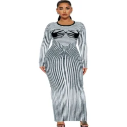 Plus Size Women's Round Neck Slit Long Sleeve Dress -Plus Size Dresses Shop 126ca61c40174e8a