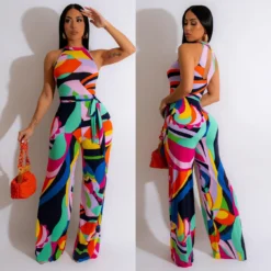 Sexy Print Halter Neck Sleeveless Jumpsuit -Plus Size Dresses Shop 12e0d61be4bbe1f0