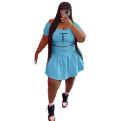 Fashion Casual Sport Print Short Sleeve Two-Piece Plus Size Women'S Skirt Set -Plus Size Dresses Shop 12e407709292380c