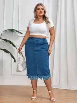 Plus Size Tassel Stretch Denim Skirt -Plus Size Dresses Shop 12f9d98de636dc7a