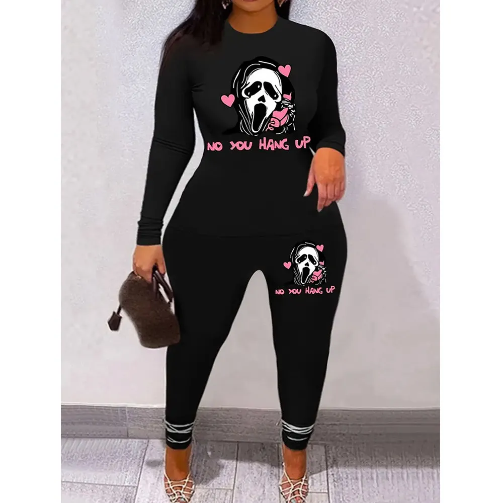 Plus Size Women Pink Skull Print Two-piece Set 8 Plus Size Women Pink Skull Print Two-piece Set - Image 6
