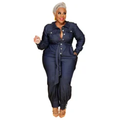 Fall Plus Size Women's Wash Denim Long Jumpsuit -Plus Size Dresses Shop 1337d3c4af7c46b1