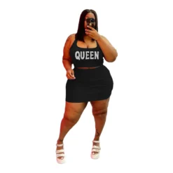 Plus Size Women'S Fashion Beaded Solid Sleeveless Tank Top And Skirt Two-Piece Set -Plus Size Dresses Shop 133a05c81ea29404