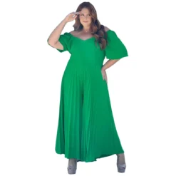 Plus Size Women Summer Loose V Neck Pleated Wide Leg Jumpsuit -Plus Size Dresses Shop 133a5795494c107f
