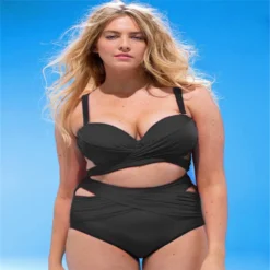 Plus Size Women Solid Mesh Two Pieces Swimwear -Plus Size Dresses Shop 13bd64cfe26bc12c