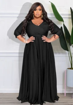Plus Size Women's Solid Color V-Neck Sexy Long Dress 38 Plus Size Women's Solid Color V-Neck Sexy Long Dress -Plus Size Dresses Shop 13db042ae681f807