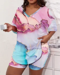 Women's Printed Short-Sleeved T-Shirt Pants Two-Piece Homewear Set -Plus Size Dresses Shop 1480a9f1e39bb377