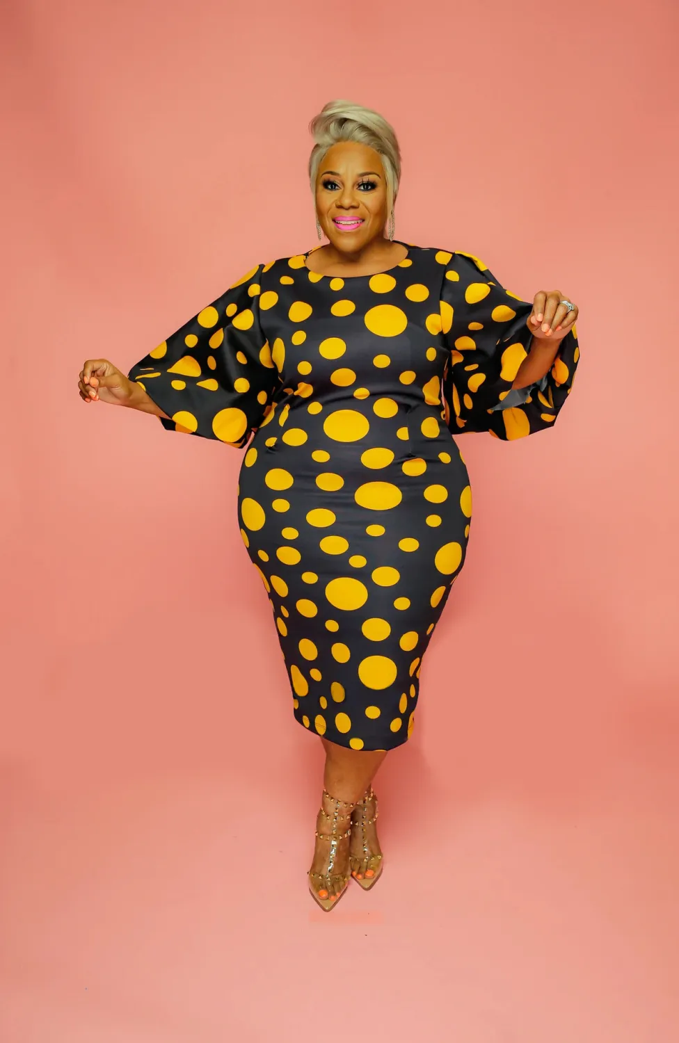 Spring Summer Wide Sleeve Polka Dot Print Plus Size Bodycon Dress Women Clothes 12 Spring Summer Wide Sleeve Polka Dot Print Plus Size Bodycon Dress Women Clothes - Image 10