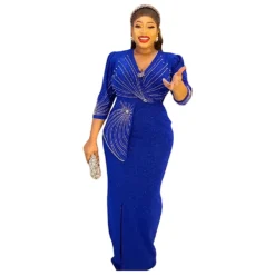 Plus Size Africa Women Irregular Beaded Beaded V-Neck Dress -Plus Size Dresses Shop 150d2a22baf1cad1