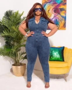 Fall Plus Size Front Zipped Denim Bodycon Jumpsuit -Plus Size Dresses Shop 1520d5563d2eb63c