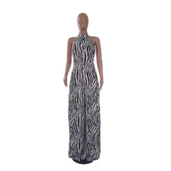 Plus Size Women Zebra Print Wide Leg Jumpsuit