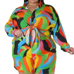 Spring Print Turndown Collar Plus Size Shirt Shorts Casual Ladies Two Piece Set -Plus Size Dresses Shop 156cb0376f5bfe94