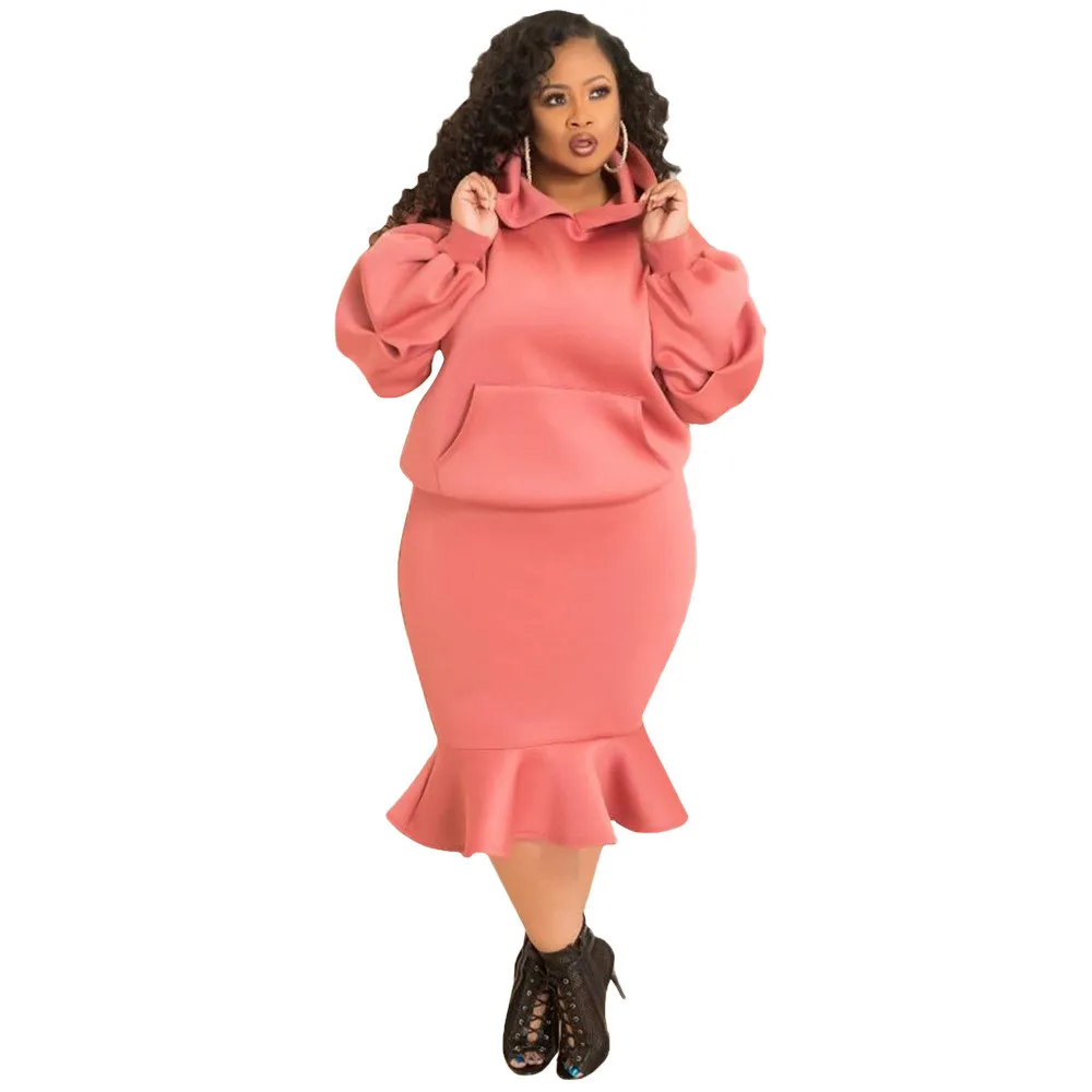 Fashion Casual Sport Mermaid Fall Winter Hoodies Skirt Set Plus Size 19 Fashion Casual Sport Mermaid Fall Winter Hoodies Skirt Set Plus Size - Image 17