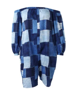 Contrast Block Print Off Shoulder Casual Jumpsuit -Plus Size Dresses Shop 15beb0968b1777b2