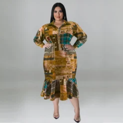 Plus Size Fall Women's Collared Open Long Sleeve Dress -Plus Size Dresses Shop 16493c5deb4dba85