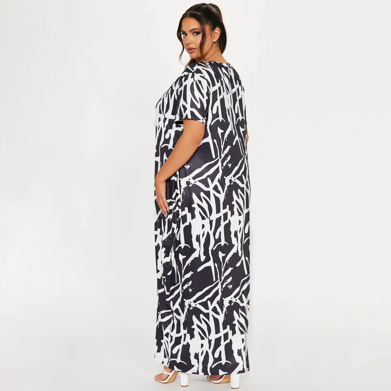 Plus Size Women Abstract Print Black And White Casual Loose Dress 3 Plus Size Women Abstract Print Black And White Casual Loose Dress