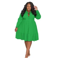 Spring Fall Solid Color Turndown Collar Single Breasted Long Sleeve Plus Size Women's Stylish Shirt Dress -Plus Size Dresses Shop 16838fd59ab1d6c2