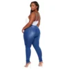 Plus Size High Waist Washed Dnim Blue Ripped Tight Jeans