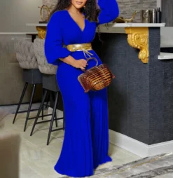 Summer V-Neck Sexy Lace-Up Pleated Wide Leg Plus Size Jumpsuit -Plus Size Dresses Shop 173e9d5d900f3589