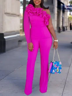 Ruffle One Shoulder Slash Shoulder Ruffle Formal Jumpsuit Career High Waist Casual Tight Fitting Jumpsuit -Plus Size Dresses Shop 179fc4602d543492