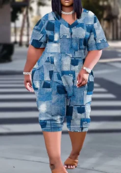 Plus Size Women Summer Loose V Neck Print Jumpsuit -Plus Size Dresses Shop 18060d8dc4985357