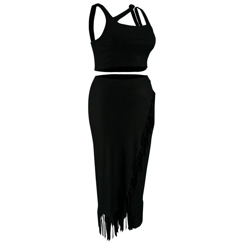 Plus Size Women's Tassel Irregular Sleeveless Two Piece Skirt Set 12 Plus Size Women's Tassel Irregular Sleeveless Two Piece Skirt Set - Image 10