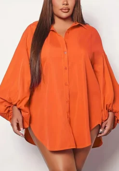 Plus Size Solid Loose Lantern Sleeve Shirt