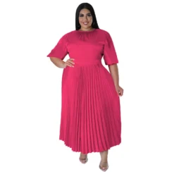 Plus Size Women's Fall Winter Pleated Round Neck Long Dress Short Sleeves -Plus Size Dresses Shop 1875fd7a7fc24c2e