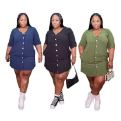Plus Size Women Solid Loose Pocket Dress -Plus Size Dresses Shop 18d8ccb32233a087